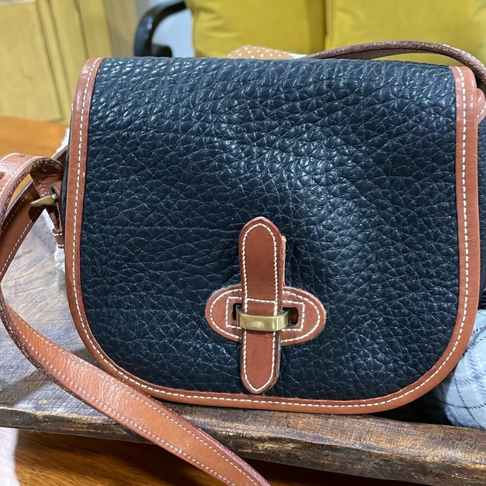 VTG All Weather Leather Green Tag Mini Black and Tan Crossbody